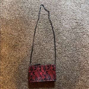 Zara red & black snakeskin purse w/ gunmetal chain